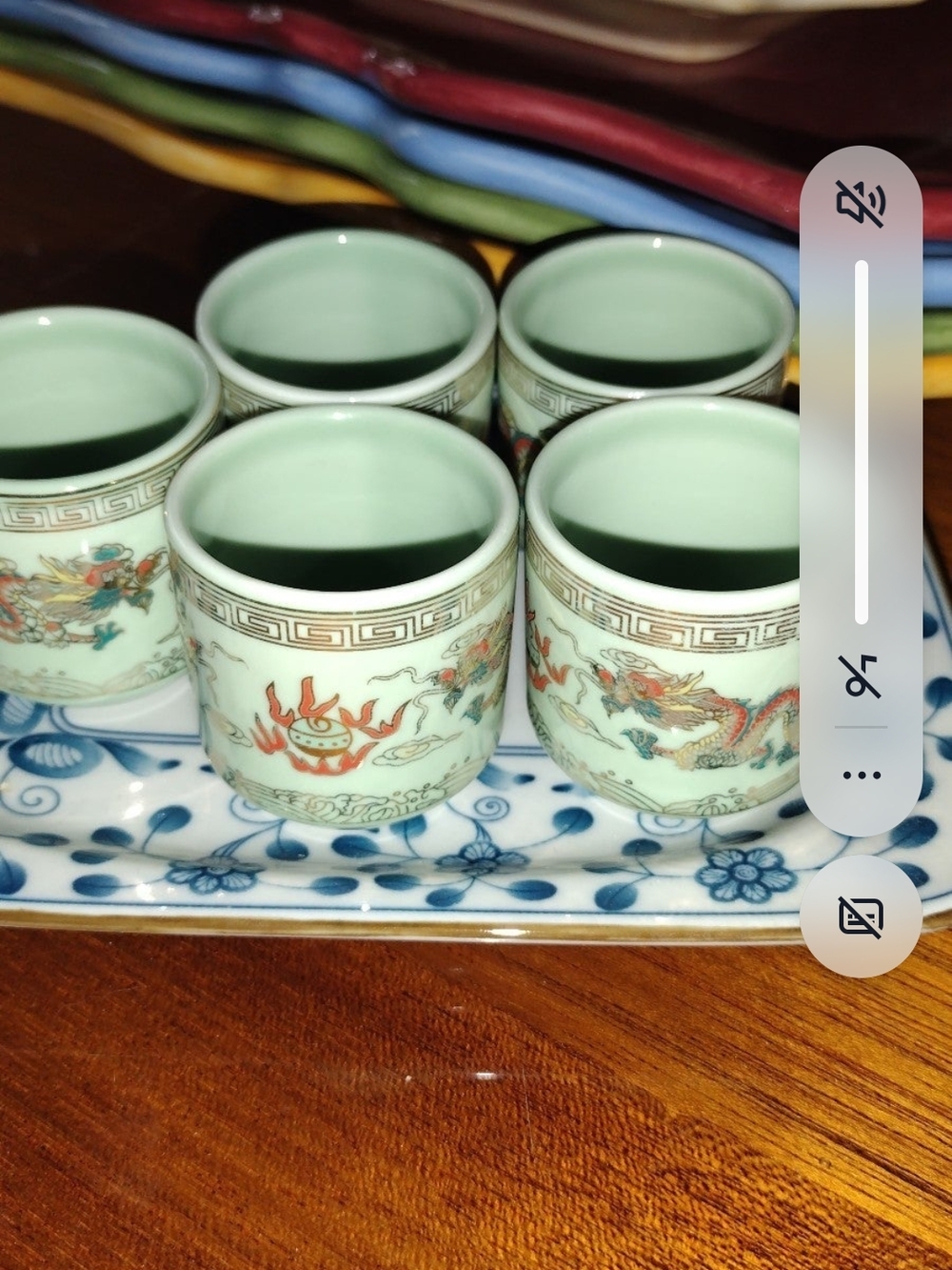 Porcelain Dragon Motif Tea Cups - Celadon Green